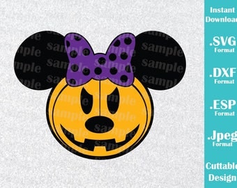 INSTANT DOWNLOAD SVG Disney Inspired Halloween Pumpkin Minnie Ears Halloween Cutting Machines Svg, Esp, Dxf, Jpeg Format Cricut Silhouette