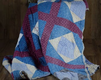Vintage Red, White & Maroon Patchwork Quilt