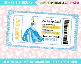 Printable Ticket To Disney DIY Personalize INSTANT DOWNLOAD