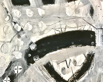 Original Abstract Painting on paper, black and white, home decor