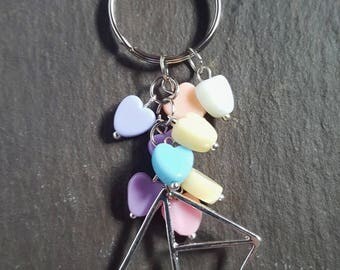 Love letters keyring, Beaded keyring, Hearts, Heart beads, Pastels, Pastel hearts, Pastel beads, Keyring, Bagcharm, Letter, Envelope