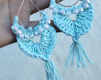 IBIZA AQUA dangling beaded silver earrings
