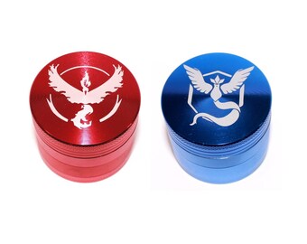Pokemon Go Inspired Grinder - Team Mystic 4 piece grinder vs Team Valor metal herb grinder - Moltres Grinder vs Articuno Grinder