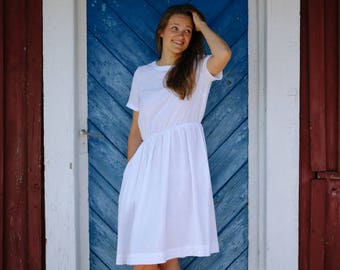 White Linen Dress, Minimalist Linen Dress, Short Sleeved Dress, Handmade by INGRID
