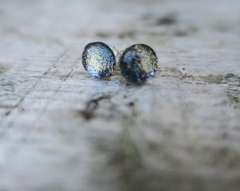Silver dichroic glass earrings