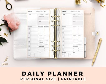 Personal Size Printable Planner Inserts, Daily Planner, Blush and Gold Productive Planner Pages
