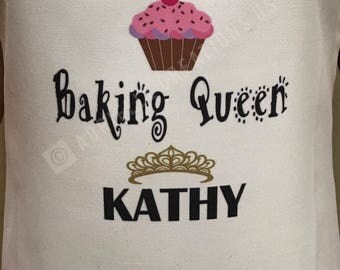 Personalized Apron 'Baking Queen with name' (White)