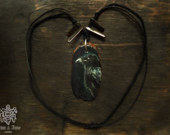 Raven pendant/ Raven necklace/ Norse /Acrylic painting/ Miniature painting/ Massive necklace