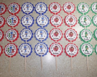 32 PJ Masks Cupcake Toppers PERSONALIZED - Picks Party Favors