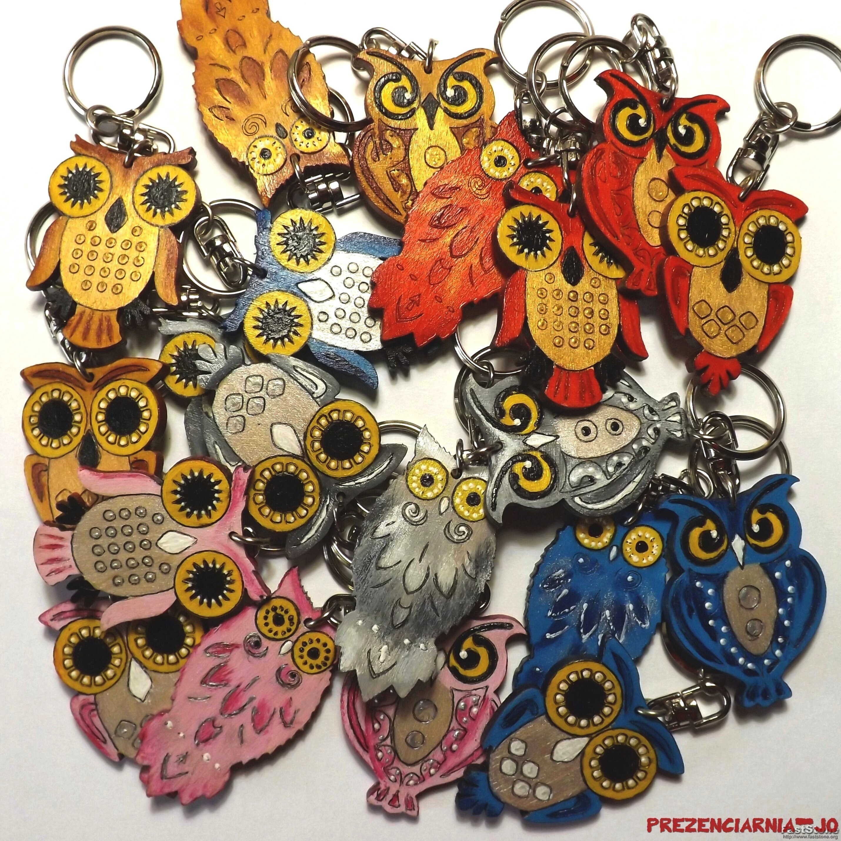 Wood Keychain Owl Big Eyes In Aquamarine Hand Painted Gift For Her Wood Keychain Owl Big Eyes In Aquamarine Hand Painted Gift For Her