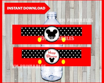 Printable Mickey Mouse Water Bottle labels instant download, Mickey Mouse party bottle labels, Printable Mickey Bottle labels