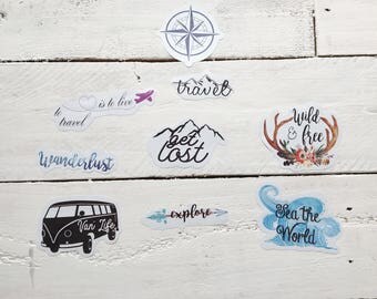 Wanderlust Stickers Travel Laptop Stickers Outdoor Sticker Set Adventure Pack Hippie Stickers Suitcase Stickers Travel Journal Stickers