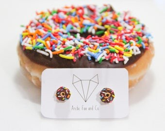 Chocolate Donut Stud Earrings - Handmade Polymer Clay