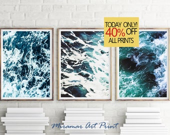 Ocean Waves Set of 3 Prints, Ocean Waves Art, Blue and White Photo, Ocean Photography, Set of 3 Wall Art, Ocean Set of 3 Posters, Modern Art