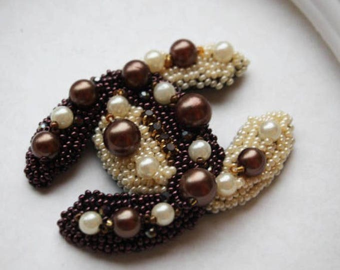 Brooch-chanel, jewelry handmade. Handmade brooch, embroidery Brown Brooch Beaded. Pin brooch. Gift for her