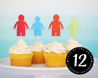 Lego Party Cupcake Toppers Lego Birthday Lego Cupcake Lego Bricks Party Bricks Party Lego Party Decorations Lego Friends Party Lego Man