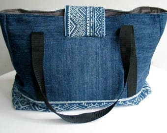 Handbag / Shoulder bag, denim - big and open, made from all UP CYCLED materials