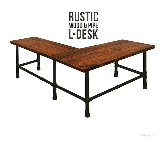 Corner Desk Wood &amp; Pipe Desk Industrial Desk Rustic Wood