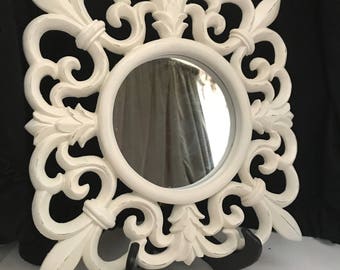 Wall Mirror, Shabby Chic Mirror, Fleur-De-Lis, Upcycled Mirror,