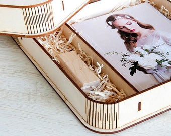 PHOTO & USB box with compartment for usb, weddings gifts, wedding photography, usb box, box for photos, wedding photo box, wood packaging