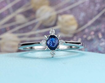 Sapphire Engagement Ring 14K Gold Diamond Wedding Wedding Women Bridal set jewelry Vintage Prong unique Stacking personalized Alternative