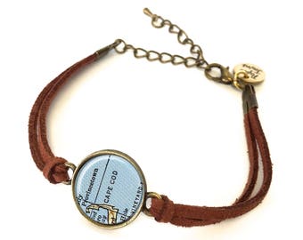Cape Cod Map Bracelet - Created from a 1958 map. Map Jewelry, Map Bracelet, Custom Bracelet, Custom Jewelry, Personalized Jewelry