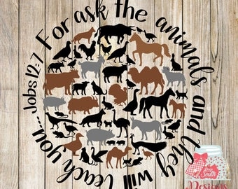 Ask the Animals -horses -Jobs 12:7 -SVG, Silhouette studio and png bundle
