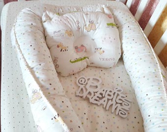 White Baby Nest, Double-sided Babynest, Baby Lounger, Newborn Gift, Baby Pillow, Travel Bed, Co-Sleeper, Boy Girl nest, Sleep Nest, Baby Cot