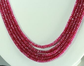 100% Natural Ruby Beads Ruby red Color 3.5 Mm - 5 MM. 5 Strands Neckalce.