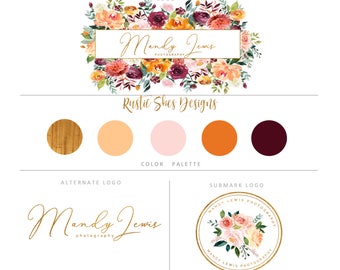 Floral Branding kit, Floral logo, Watermark, Photography logo, Calligraphy logo, gold, Custom logo, Premade logo, Camera Logo, boutique logo