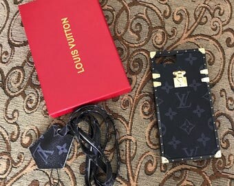 Handmade iPhone 7 plus/ iPhone 6 Plus trunk case made with re-purposed Louis Vuitton Canvas