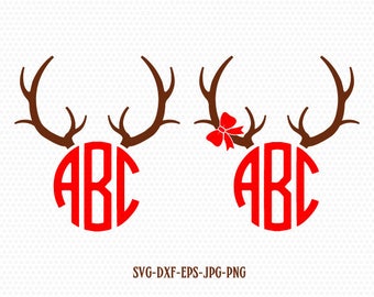 Download Christmas Reindeer Antlers Bow Santa Hat Monogram cutting file