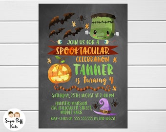 Kids Chalkboard Halloween Birthday Invitation, Scary Birthday Invitation, Spooky Birthday Party Invitation, Kids Halloween Birthday Invite,