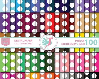 ON SALE 100 Big Polkadot digital paper 12x12, rainbow polka dots, commercial use, scrapbooking , printable patterned papers pack Sale 80% OF