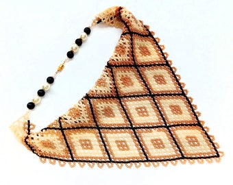 Unique Gift|for|Woman Gift Idea|for|Her Beaded Scarf Necklace Birthday Gift|for|Woman Neckerchief Brown Plaid Scarf Kerchief|for|Women Gifts