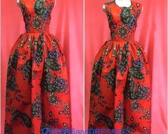Orange ankara maxi dress with pockets. Floor length ankara dress .womens clothing .ankara fashion