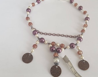 Ethnic necklace, sequins, glass beads