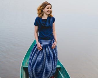 Striped long skirt made of seamless Tuba-cloth, maxi skirt
