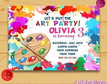 Art Party invitation, Art Party birthday invitation, Art Party invite, Art Party birthday party, Digital file