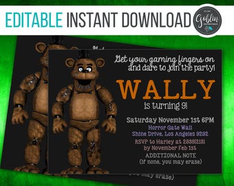 Five nights at freddy's invitation, FNAF birthday invitation, FNAF birthday party, instant download, editable, Five nights at freddys