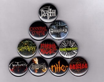 Death Metal 1" Pins/Buttons (morbid angel carcass obituary entombed nile cannibal corpse vintage)