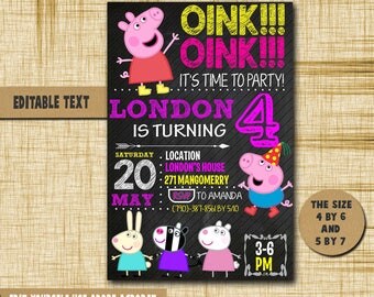 Peppa pig Invitation,Peppa pig Birthday,Peppa pig Birthday Invitation,Peppa pig PDF editable text,Peppa pig invite,Peppa pig,Peppa pig card