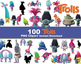 INSTANT DL- 100 x Trolls clipart png - printable Digital Clipart Graphic sticker Instant Download