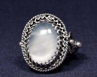 Silver ring filigree, semi-precious stone-8g