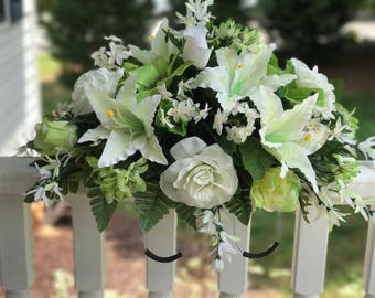 Silk Cemetery Saddle, Cemetery Flowers, Saddle Arrangement for Headstone