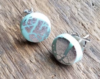Mint and Silver Leaf Accent Post Earrings