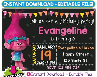 SALE 60% OFF: Trolls Invitation, Trolls Birthday Invitation, Trolls Invitation Instant Download, Trolls Party, Trolls Girl Invitation, PDF