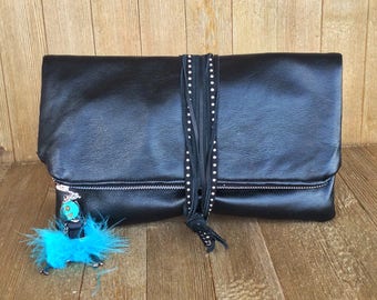 Skeleton leather clutch | Black leather clutch