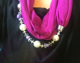 Fushia Pearl Infinity Scarf