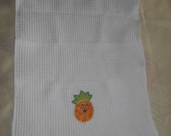 White honeycomb with pineapple motif towel hanging towel